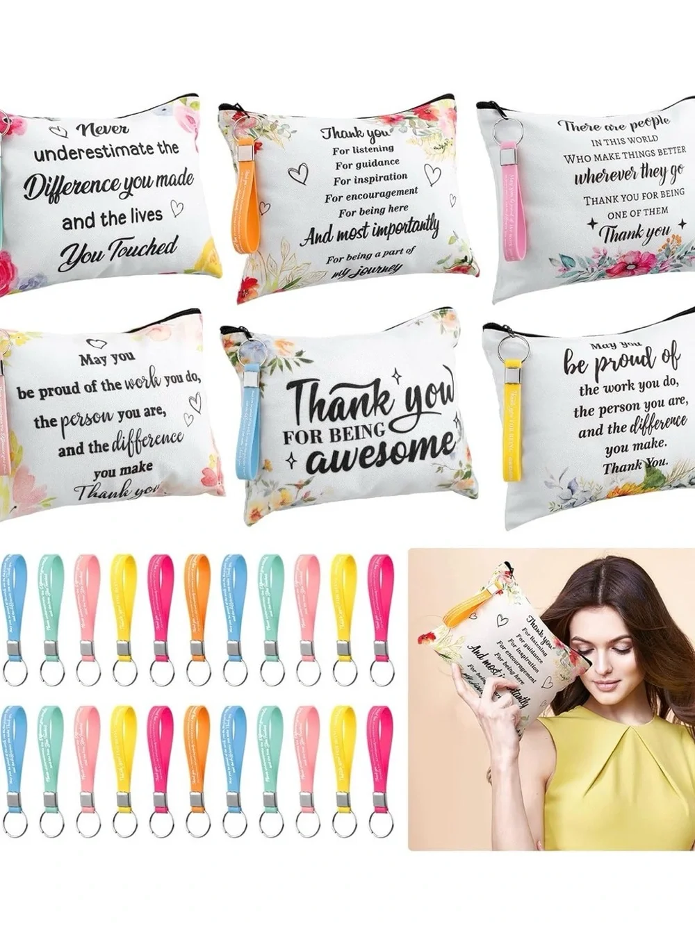 Thank you bags & Colorful Keychain Set of 24 - Multicolor